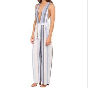 Free people striped plunge jumpsuit jumper